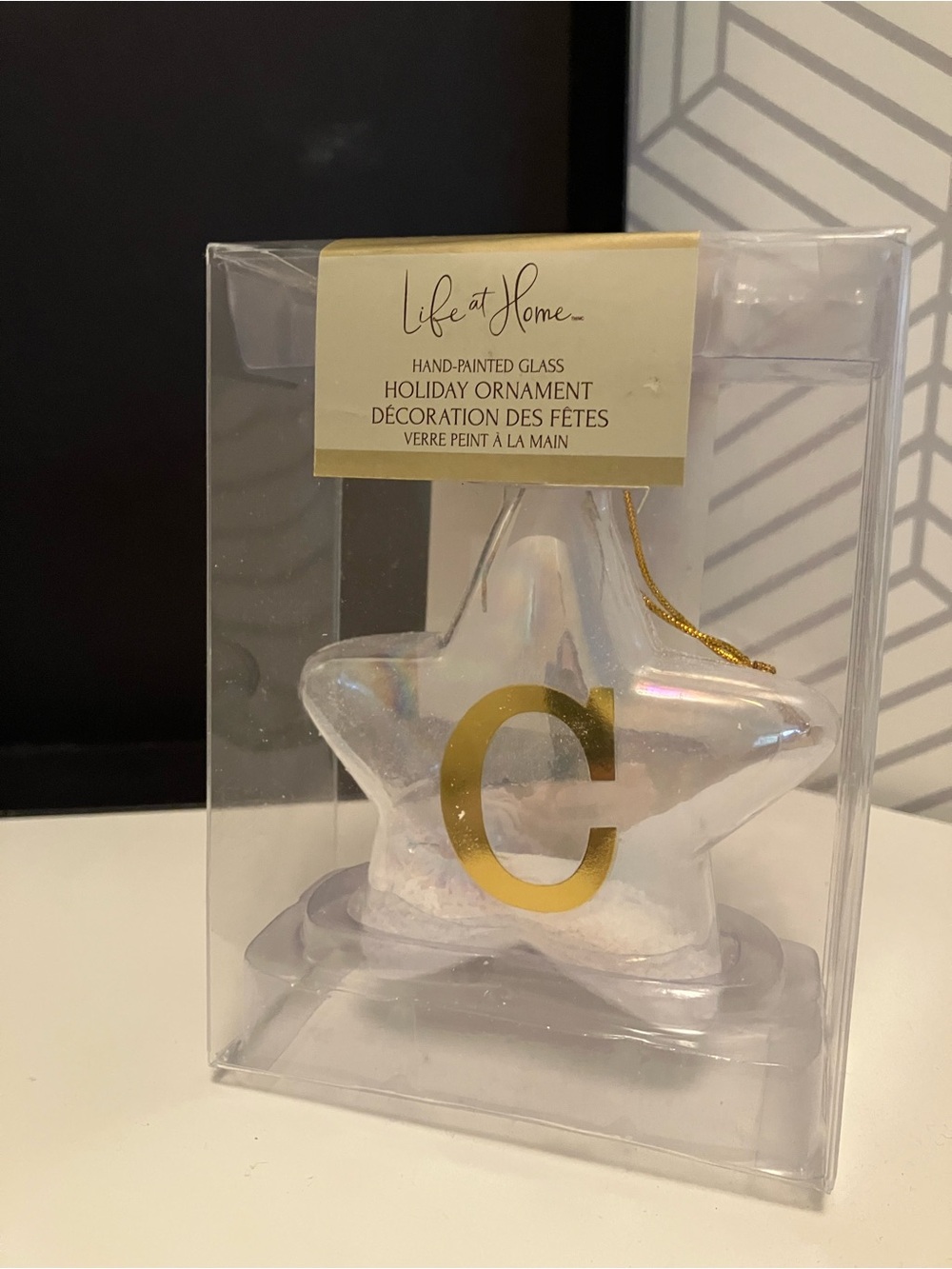 Clear Star Holiday Ornament with Gold 'C'
